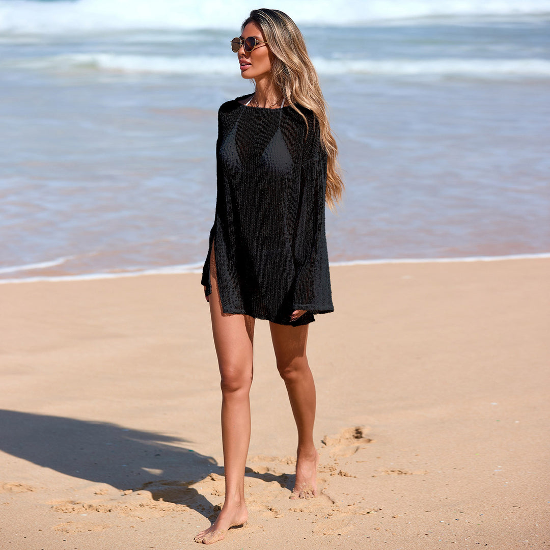 Damen Transparente Strandtunika mit elegantem Schnitt und feinem Netzmuster Drune