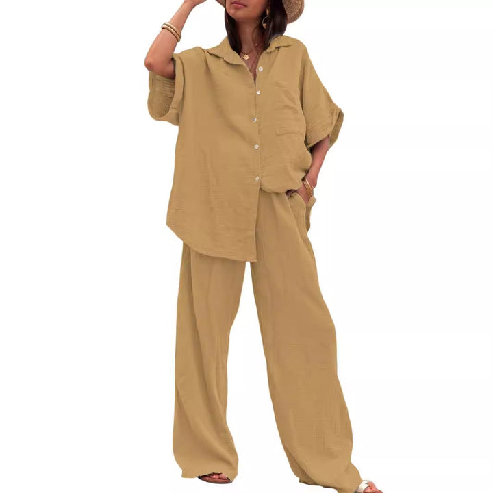 Damen Sommerliches Zweiteiler-Set mit übergroßem Hemd und weiter Hose Drune