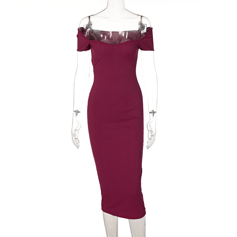 Damen Figurnahes Midi-Kleid mit schulterfreiem Design und eleganten Raffungseffekten Drune