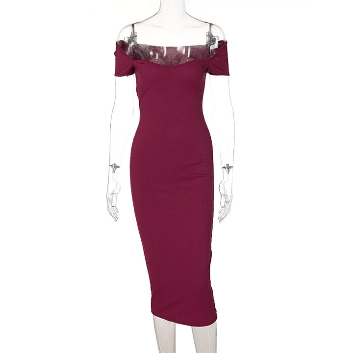 Damen Figurnahes Midi-Kleid mit schulterfreiem Design und eleganten Raffungseffekten Drune