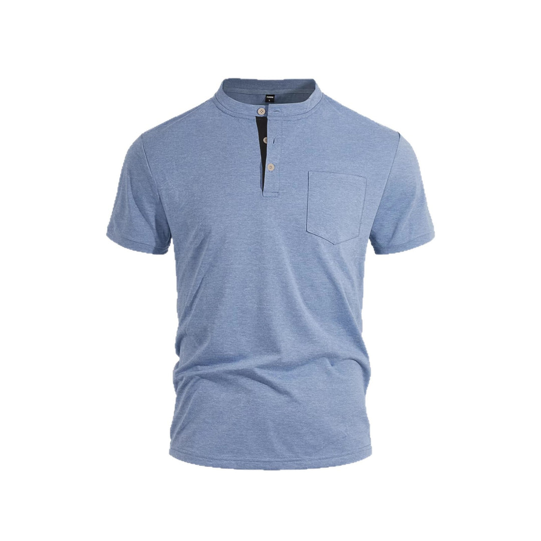 Herren nan strukturiertes Baumwoll-Henleyshirt mit kurzem Stehkragen Knopfleiste und Brusttasche Drune