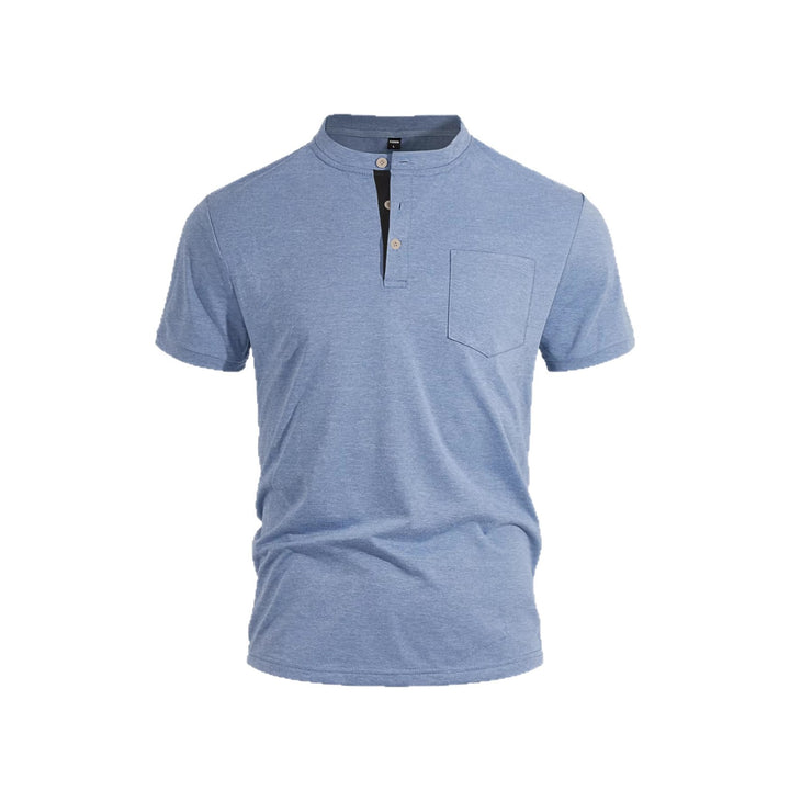 Herren nan strukturiertes Baumwoll-Henleyshirt mit kurzem Stehkragen Knopfleiste und Brusttasche Drune