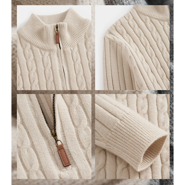 Herren Klassischer Grobstrickpullover mit Zippkragen Drune