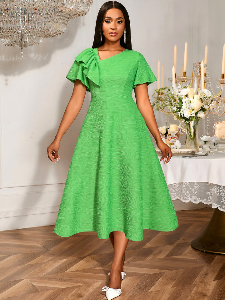 Damen Midikleid mit asymmetrischem Schal und voluminösen Ärmeln Drune