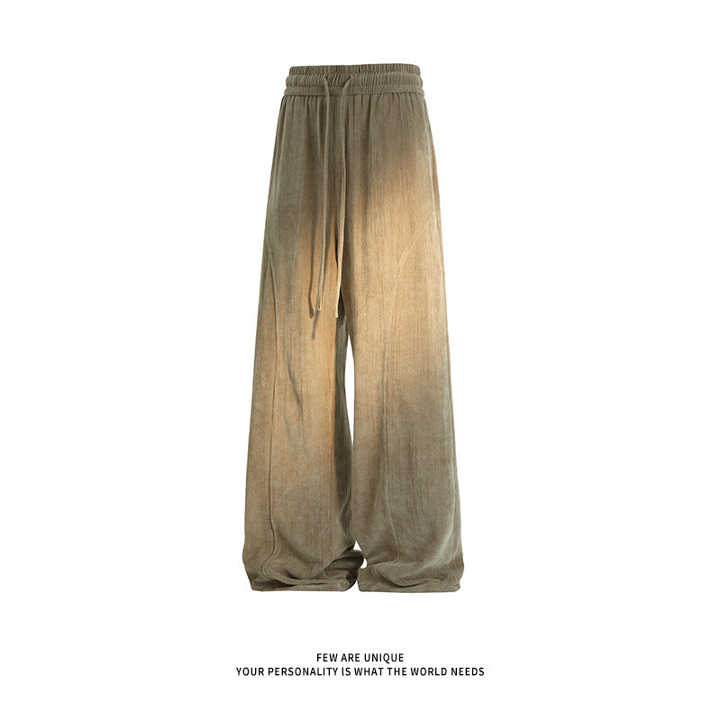 Damen Weite Velours-Loungehose mit hohem Elastikbund und Kordelzug Drune
