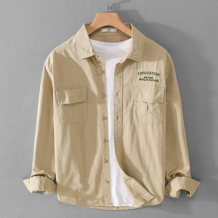 Herren Militärisch inspiriertes Overshirt mit Doppel-Brusttaschen und dezenter Stickerei Drune