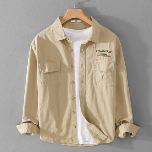 Herren Militärisch inspiriertes Overshirt mit Doppel-Brusttaschen und dezenter Stickerei Drune