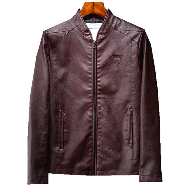 Herren Schlanker Kunstleder-Zipblouson mit minimalistischem Stehkragen und Doppelnahtdetails Drune