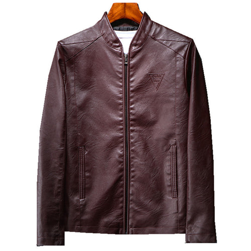 Herren Schlanker Kunstleder-Zipblouson mit minimalistischem Stehkragen und Doppelnahtdetails Drune