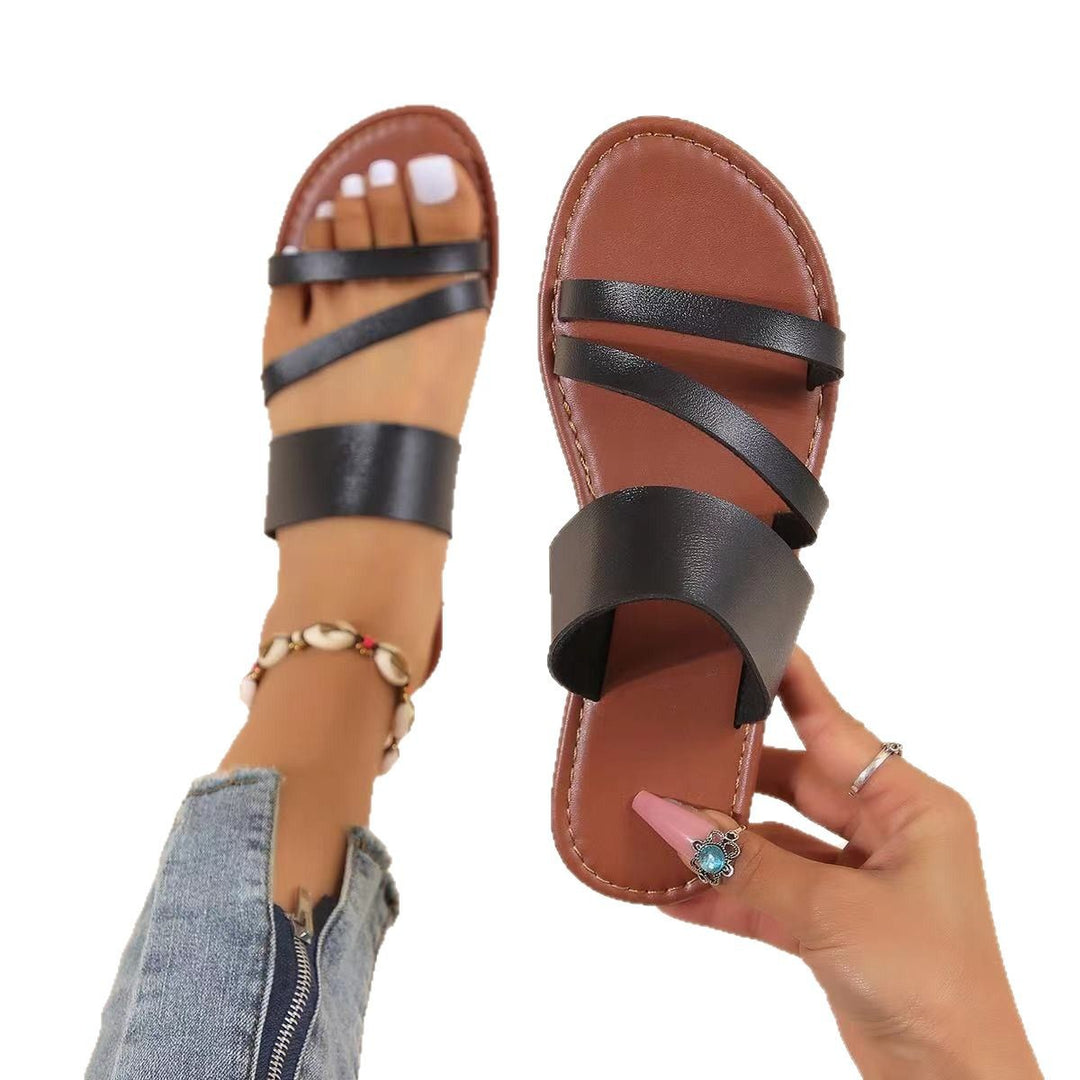 Damen offene Sandalen mit breiten Riemen und rutschfester Sohle Drune