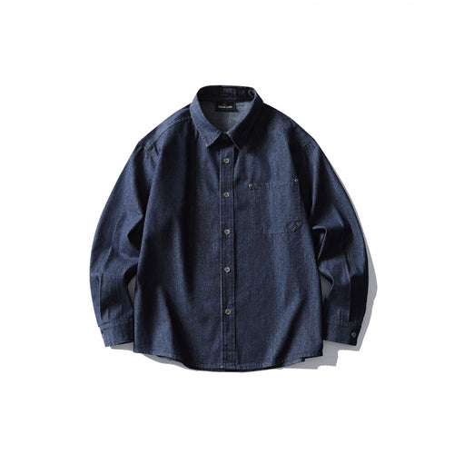 Herren Oversize-Denimhemd mit Brusttasche und klassischem Hemdkragen Drune