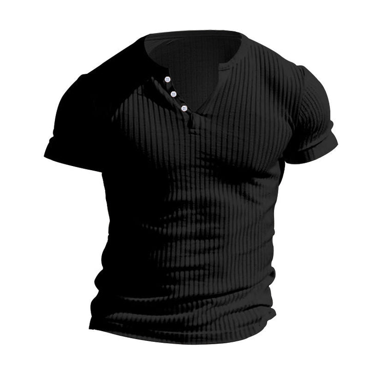 Herren kurzärmeliges Henley-T-Shirt mit strukturiertem Rippdesign und praktischem Knopfverschluss Drune
