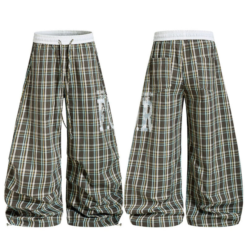 Damen Karierte Culotte-Palazzo-Hose mit elastischem Komfortbund und verstellbarem Ballon-Saum Drune