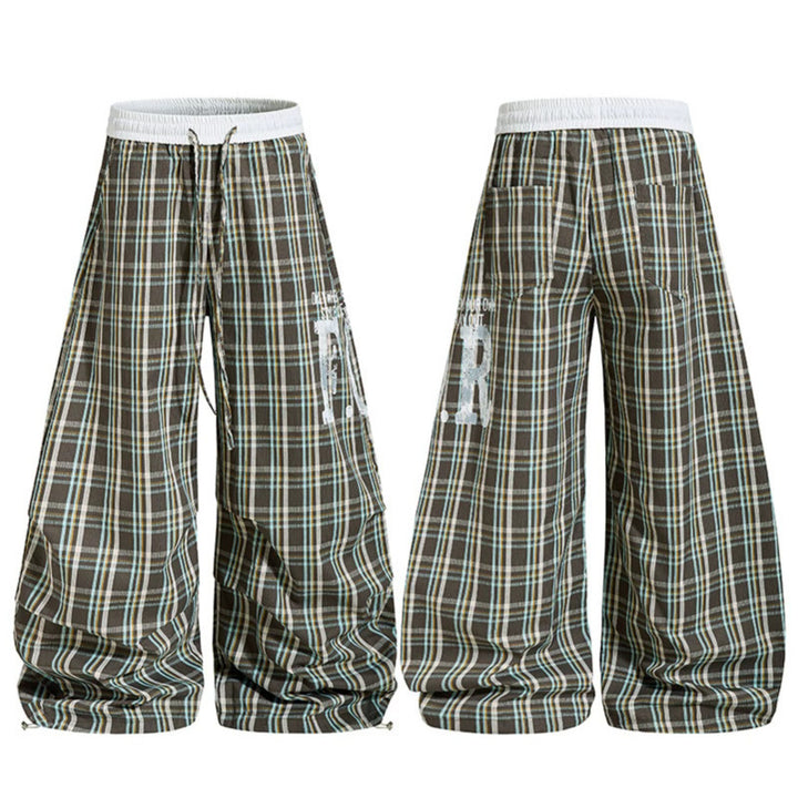 Damen Karierte Culotte-Palazzo-Hose mit elastischem Komfortbund und verstellbarem Ballon-Saum Drune