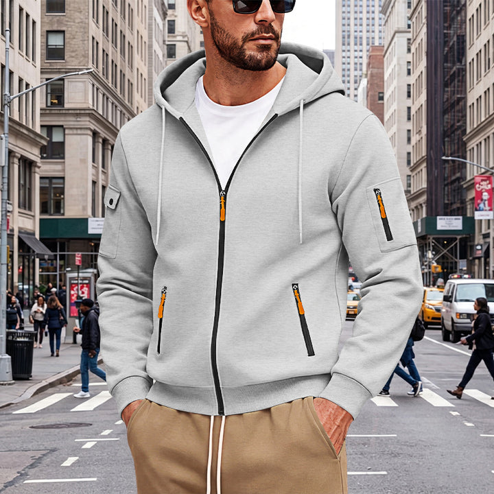 Herren Kapuzen-Sweatjacke mit durchgehendem Reißverschluss und mehreren Sicherheits-Taschen Drune