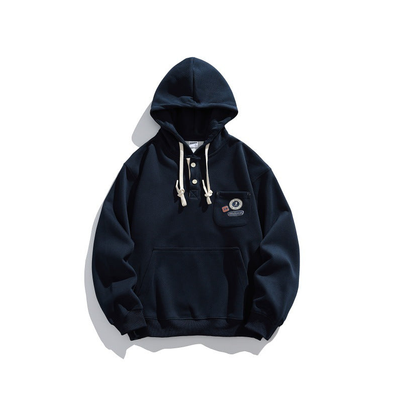 Unisex Kapuzen-Hoodie im Henley-Stil mit Brusttasche & Kängurutasche Drune