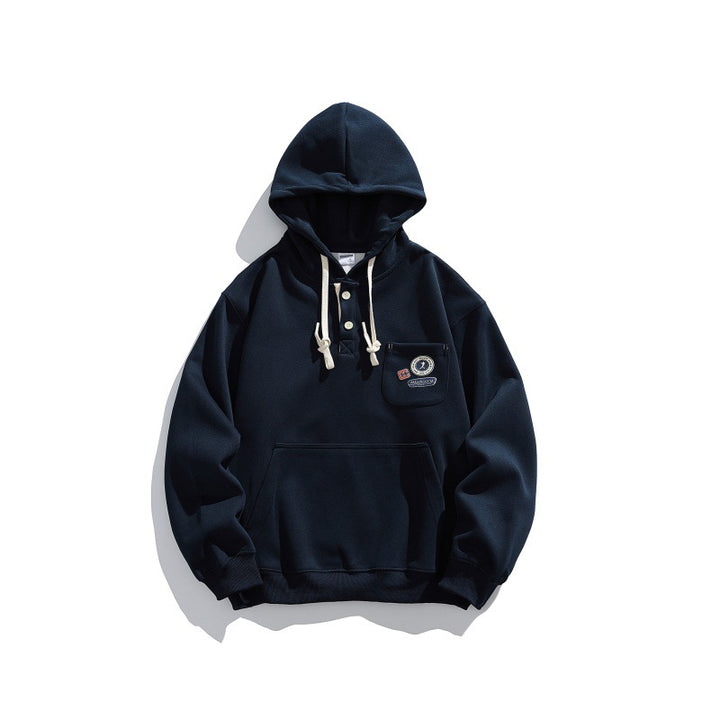 Unisex Kapuzen-Hoodie im Henley-Stil mit Brusttasche & Kängurutasche Drune