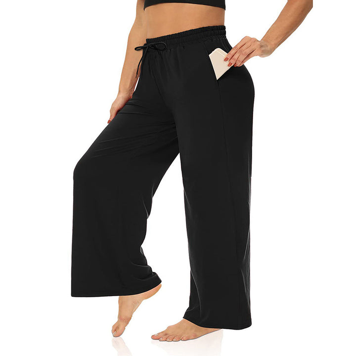 Damen Weite High-Waist Yogahose mit Leopardenmuster und Kordelzug Drune