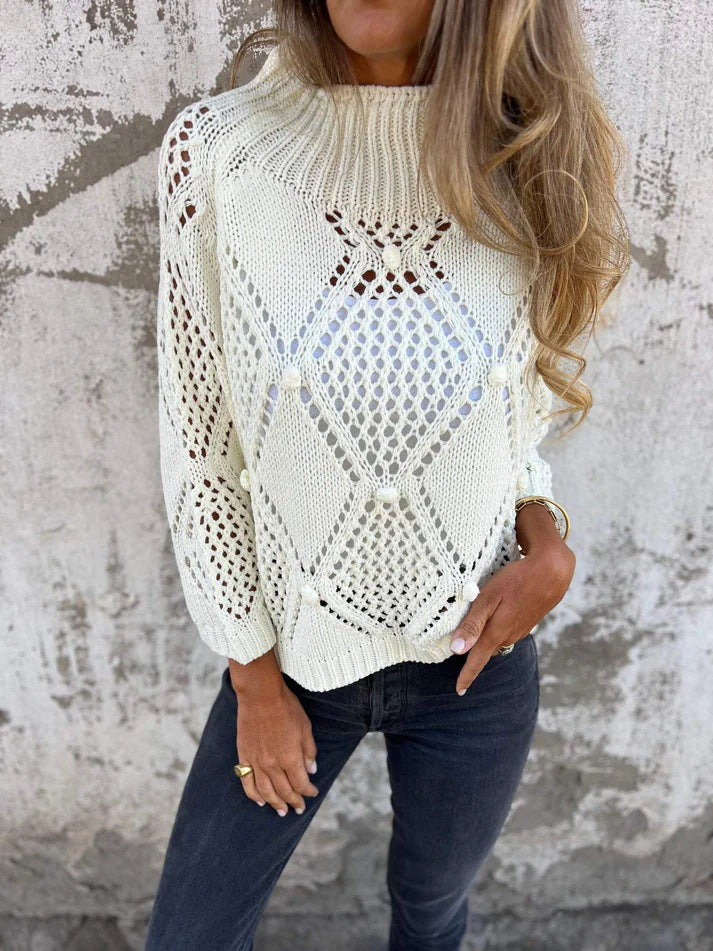 Damen luftiges Strickoberteil mit Häkelmuster Drune