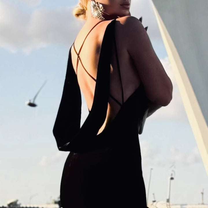 Damen Figurbetontes Abendkleid mit einzigartiger Blütenapplikation Drune