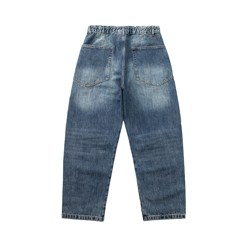 Damen Weite Cropped-Jeans mit hohem Bund, gesteppten Knie-Panels und Kordelzugbund Drune
