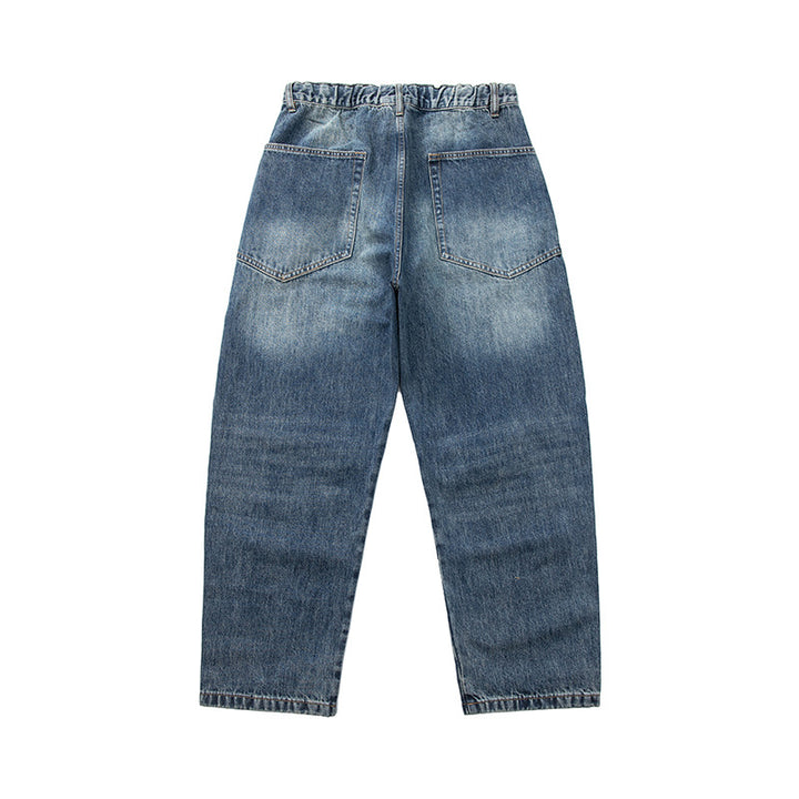 Damen Weite Cropped-Jeans mit hohem Bund, gesteppten Knie-Panels und Kordelzugbund Drune