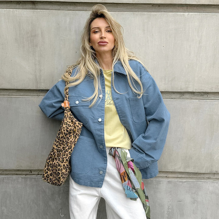 Damen Oversized Jeansjacke mit aufgesetzten Taschen und modernem Schnitt Drune