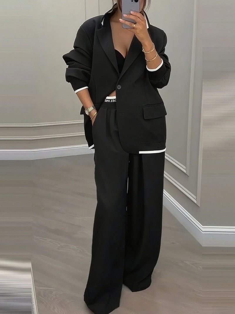 Damen elegantes Blazer- und Hose-Set mit weitem Schnitt und modernem Design Drune