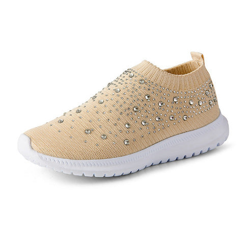 Damen nan gestrickte Slipper-Sneaker mit Strassbesatz und elastischem Einstieg Drune