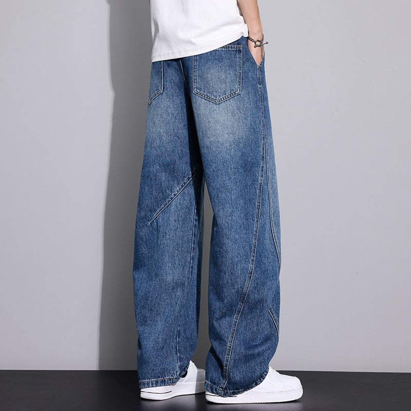 Herren Weite Baggy-Jeanshose mit Tunnelzugbund, markanten Teilungsnähten & elastischem Saum Drune