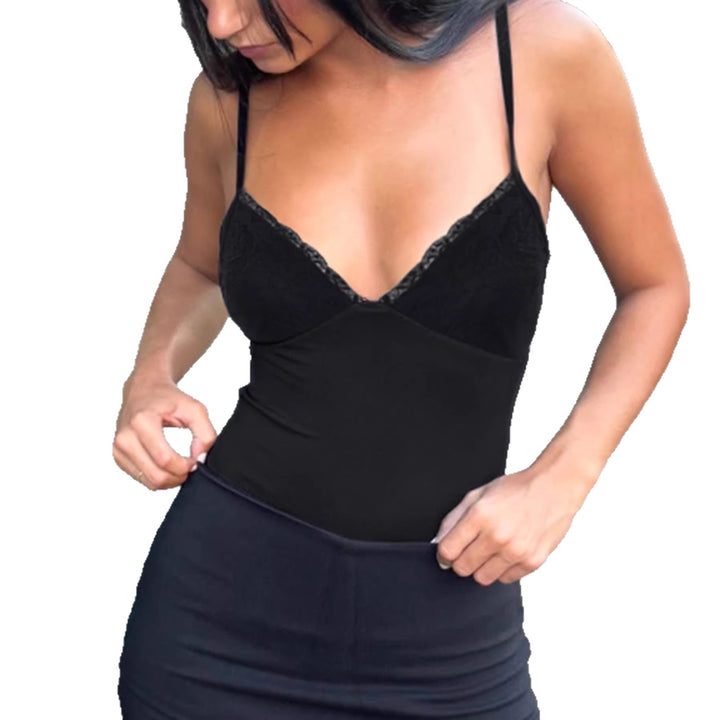Damen eleganter Spitzen-Bodysuit mit feinen Trägern Drune