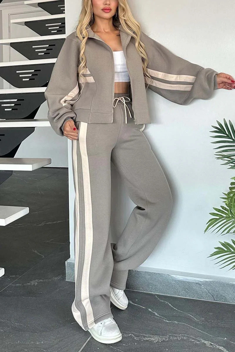 Damen Zweiteiliges Sweatset mit Reißverschlussjacke und High‑Waist Relaxed-Jogginghose Drune