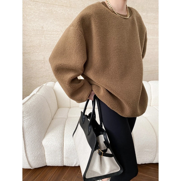 Damen kuscheliger Fleece-Pullover mit weitem Schnitt und bequemen Details Drune