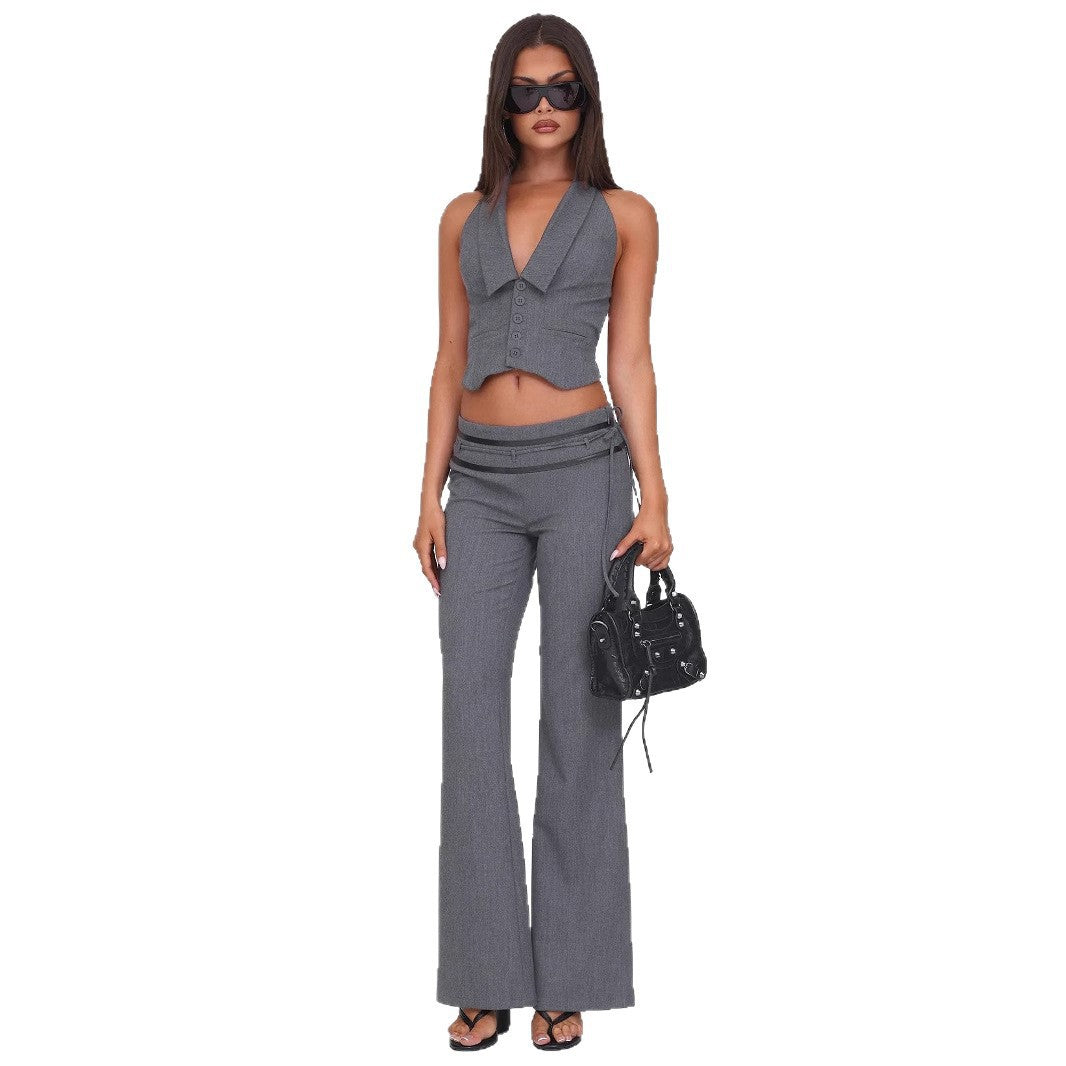 Damen elegantes Wickeloberteil mit stylischem Kragen und verspielten Details Drune