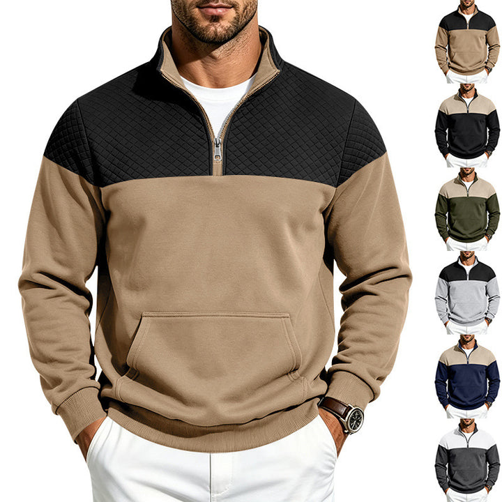 Herren Sweatshirt mit kurzem Reißverschluss, wattierter Brustpartie und Kängurutasche Drune