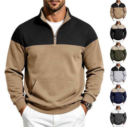 Herren Sweatshirt mit kurzem Reißverschluss, wattierter Brustpartie und Kängurutasche Drune
