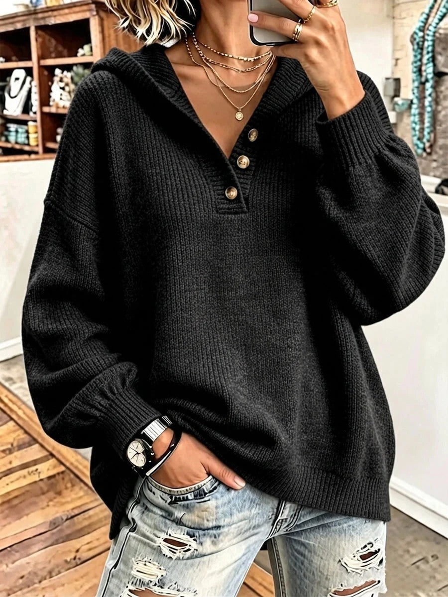 Damen Bequemer Strickpullover mit Kapuze Drune