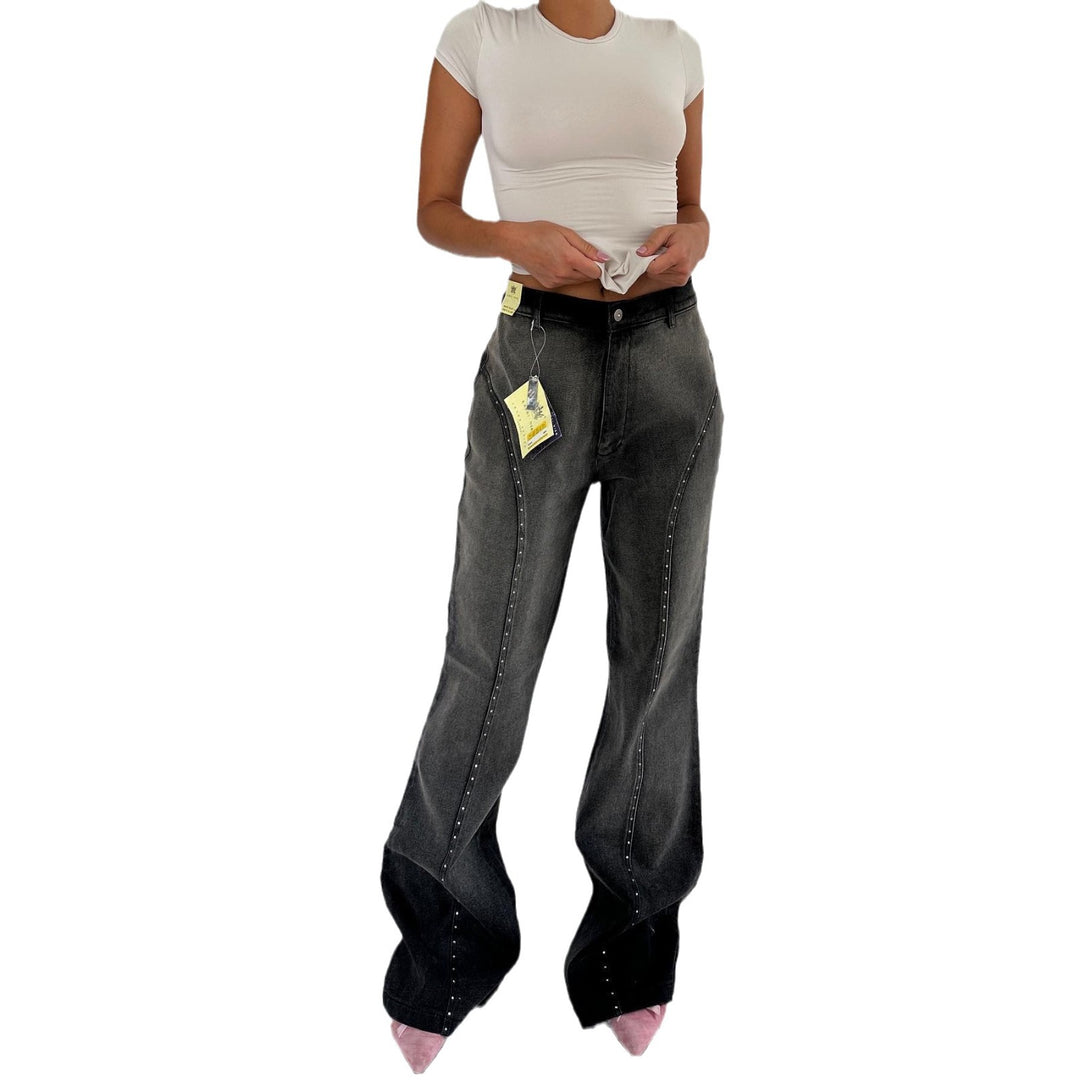 Damen Modische High-Waist Jeans mit Nietenverzierung Drune