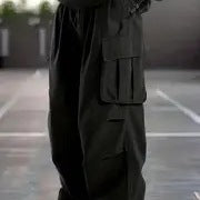 Herren Oversize-Baggy-Cargohose im Urban-Utility-Stil mit elastischem Tunnelzugbund und Mehrfachklappentaschen Drune