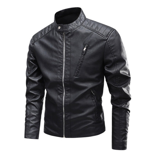 Herren Modische Kunstlederjacke mit Stehkragen und hochwertigen Reißverschlüssen Drune