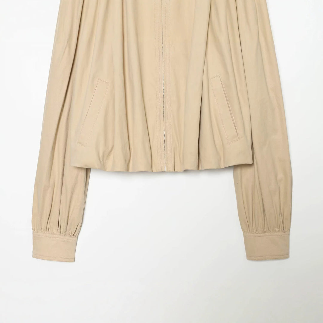 Damen Leichte Cropped Jacke mit gerafften Schultern, Stehkragen und Reißverschluss Drune