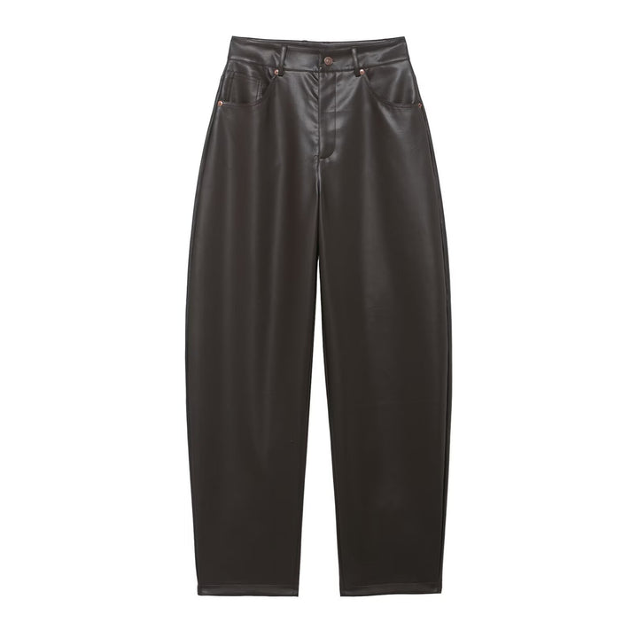 Damen Hochtaillierte Kunstlederhose mit weiter tapered Passform Drune