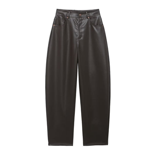 Damen Hochtaillierte Kunstlederhose mit weiter tapered Passform Drune