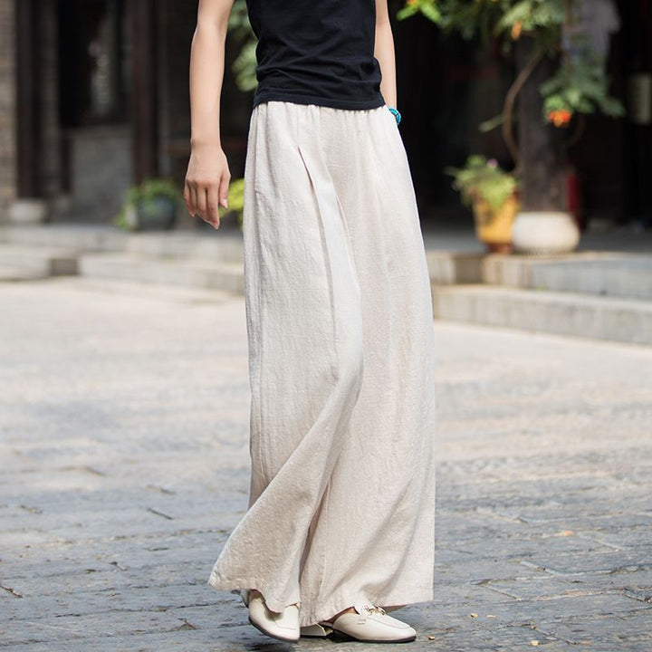 Damen Weite Leinenhose mit elegantem Schnitt und elastischem Bund Drune