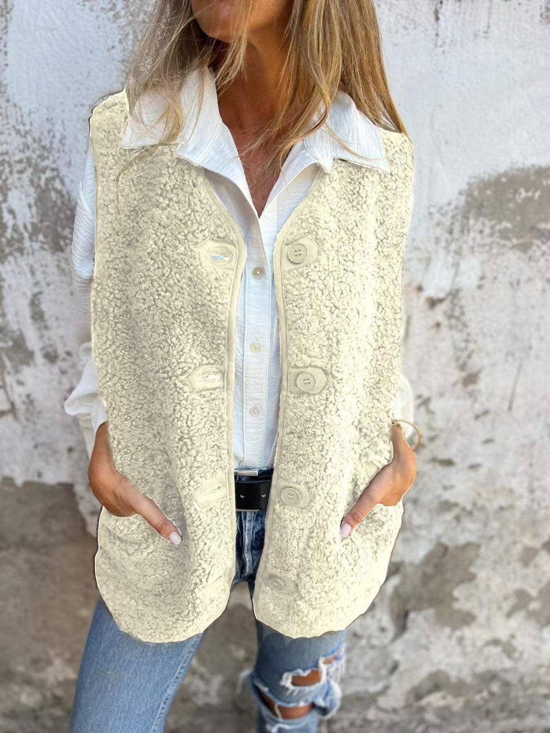 Damen lässige Strickweste mit Knopfdetails und praktischen Taschen Drune