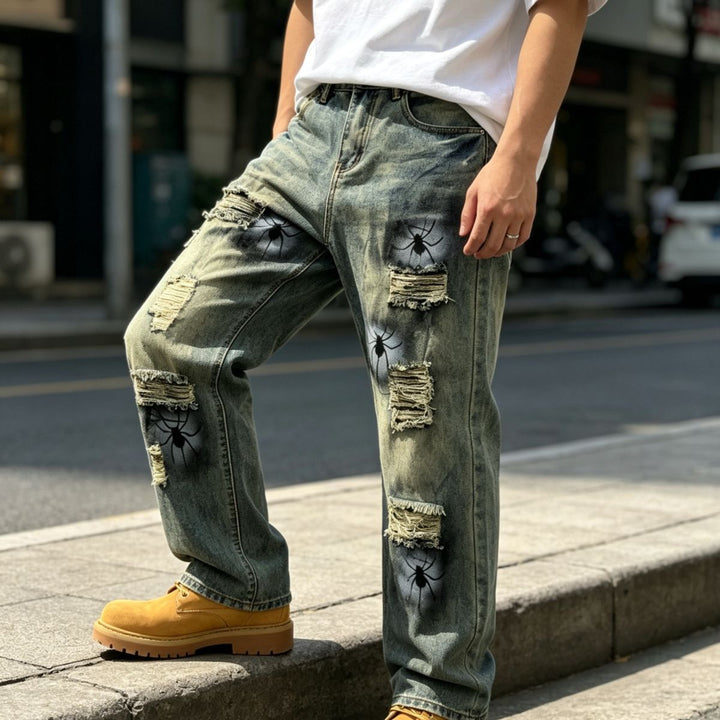 Herren Lässige Ripped Baggy-Jeans Drune