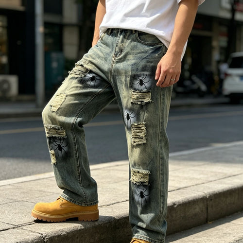 Herren Lässige Ripped Baggy-Jeans Drune