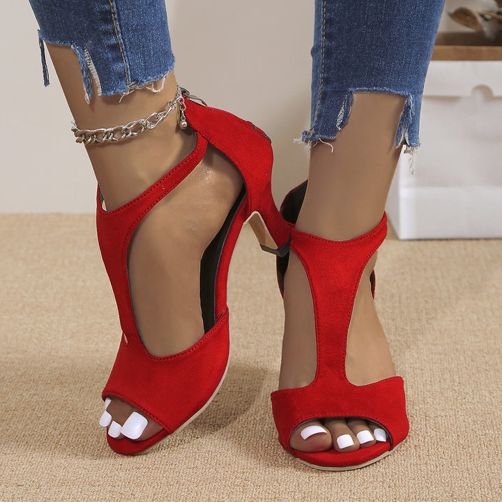 Damen nan elegante T-Riemchen Sandalette mit Fersenreißverschluss und mittelhohem Absatz Drune