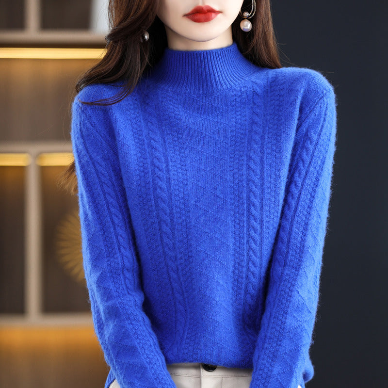 Damen Weicher Mohair‑Optik Mockneck‑Pullover mit Zopfmotiv und feinem Rippkragen Drune