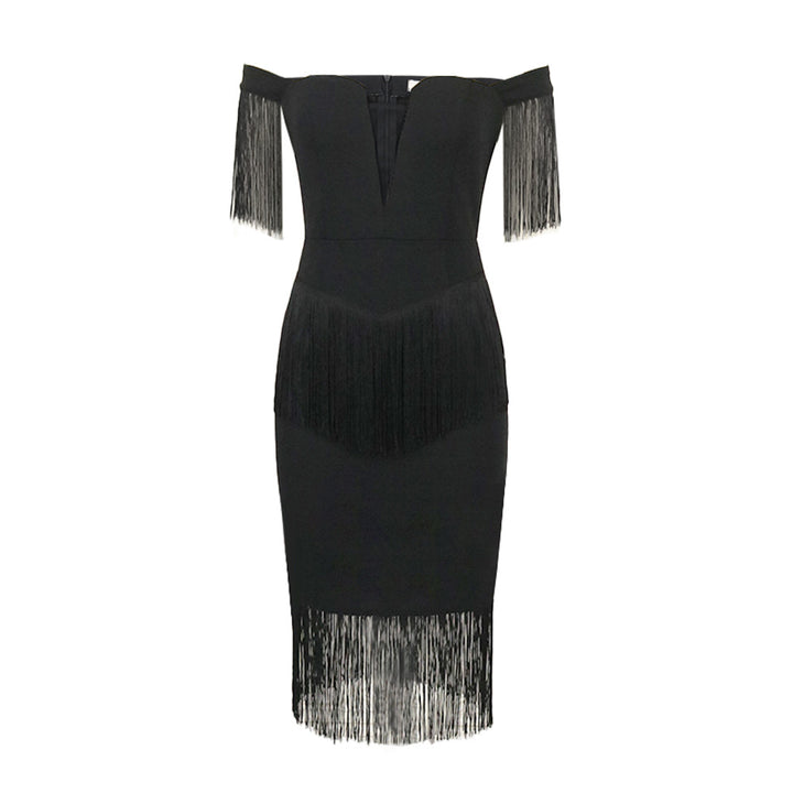 Damen Kleid mit Fransen und tiefem V-Ausschnitt Drune
